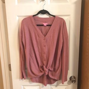 Pink waffle tie shirt